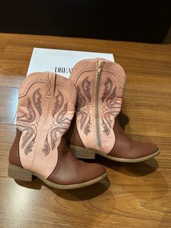 Kids Pink and Brown Western Cowboy Boots Size 1 Like new!