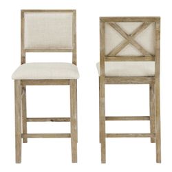 Columbia Rustic Wood Upholstered Counter Stool Set Of 2