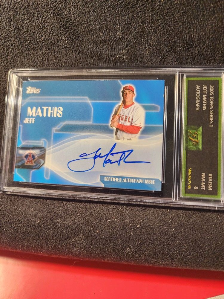 2005 Topps Series 1 Jeff Mathis autographed baseball card, graded NM-MT 8 by EJE