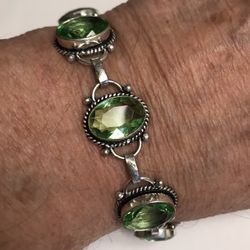 Peridot Stamped 925 Sterling Silver Bracelet 
