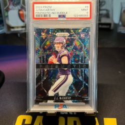 2024 Prizm Prismatic No Huddle JJ McCarthy RC PSA 9 Minnesota Vikings 
