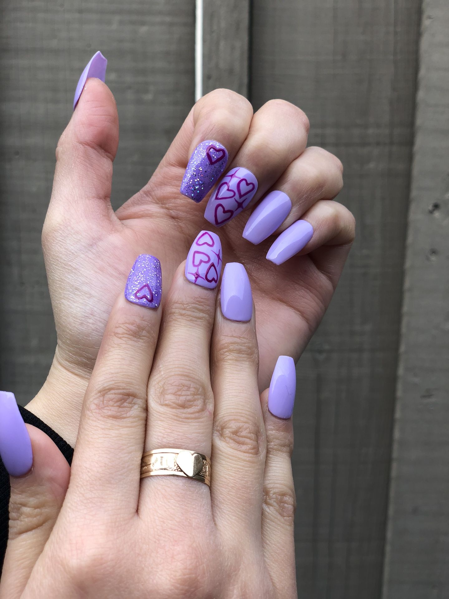 Purple Valentines Press Ons/Short Coffin Shaped