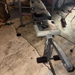 Old Weight Bench W/weights & Dumbbells 