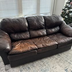 Dark Brown 3-Seater Leather Pull-Out Sleeper Sofa Couch