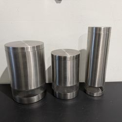 Crate & Barrel 3pc Stainless Steel Storage Canister Set 