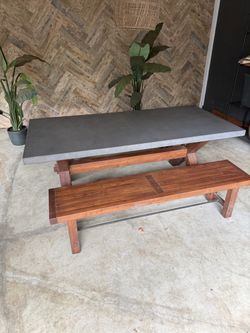Pottery Barn Cement Table Top Outdoor Table and Benches