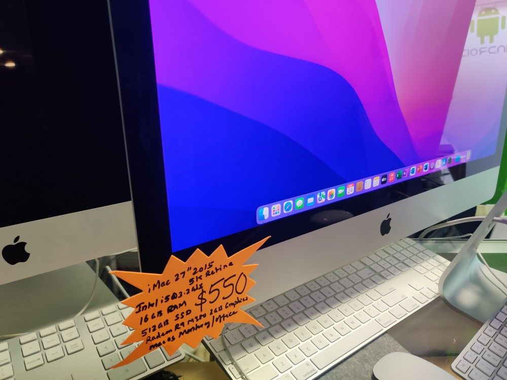 Apple iMac 5K Retina 2015 27" Intel Quad-Core , 16GB Ram, 1.02 TB Fusion Drive, AMD Radeon R9 M390 2GB Graphics, mocOS Monterey, Apple Wirele