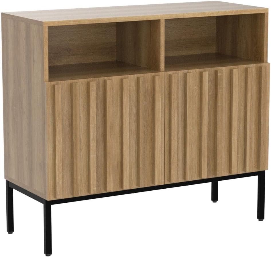 mopio Norwin Storage Cabinet, Sturdy Modern Rustic Industrial Buffet Sideboard, Fluted Accent Storage Cabinets, Credenza, Oak Wood TV Stand, Entertain