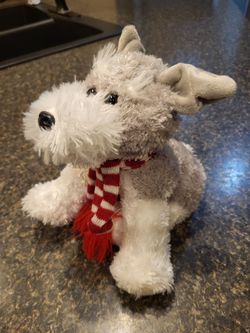 Animal Adventures mini schnauzzer with red/white scarf plush stuffie toy