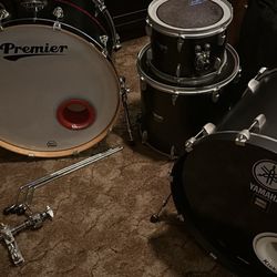Premier Genista 24x18 all birch bass drum, Yamaha Rock Tour 18x22 bass drum, 8x12 ton and 15x16
