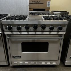 Viking 36”Wide Gas Range Stove In Stainless Steel With Griddle 