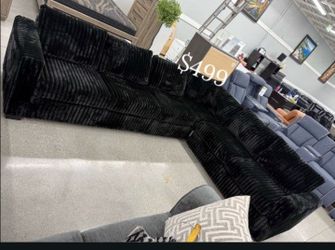 Stylish large sectional sofa black Fur-Like Jumbo Corduroy