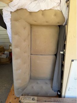 Tan tufted velvet chesterfield sofa
