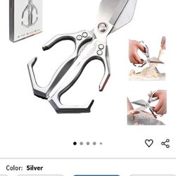 Multifunctional Heavy-Duty Kitchen Shears,Poultry Universal Stainless Steel Scissors,Suitable for Food, Chicken Bones, Meat,Fish Cutting (Silver)
