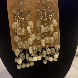 Sterling Silver Pearls Rainbow Moonstones Earrings 