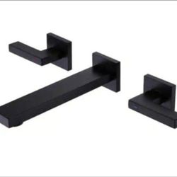 BWE Two-Handle Wall Mounted Bathroom Faucet in Matte Black