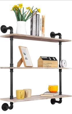 3-Tier Rustic Wood Wall Mounted Floating Display Shelf