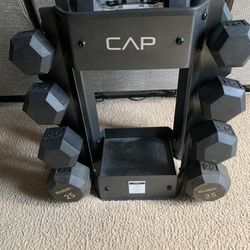 Rubber Coated hex Dumbbells--5s, 10s, 15s, 20s, 25s With Rack And Built In Shelves