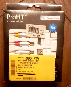 APPLE DATA CONNECTOR TO COMPONENT ADAPTOR PROHT 6FTS IPHONE IPOD