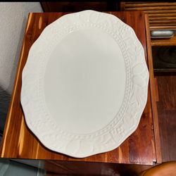 Large 18” Embossed White Ceramic Serving Platter