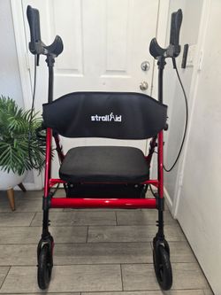 StrollAid Heavy Duty Upright Rollator Walker with Seat, 450 lb Capacity, 8" All-Terrain Wheels