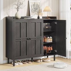 Shoe Cabinet with 3 Doors and Adjustable Shelves, 30 Pairs Shoe Storage Cabinet, 40 Inch Tall Farmhouse Shoe Rack Shoe Organizer Cabinet for Entryway 