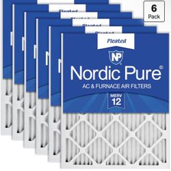 Nordic Pure 25x25x1 (24 1/2 x 24 1/2 x 3/4) Pleated MERV 12 Air Filters 6 Pack Actual Size: 24 1/2 x 24 1/2 x 3/4 Made in USA, Advanced HVAC Filtratio