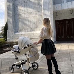 Mima White Leather Stroller