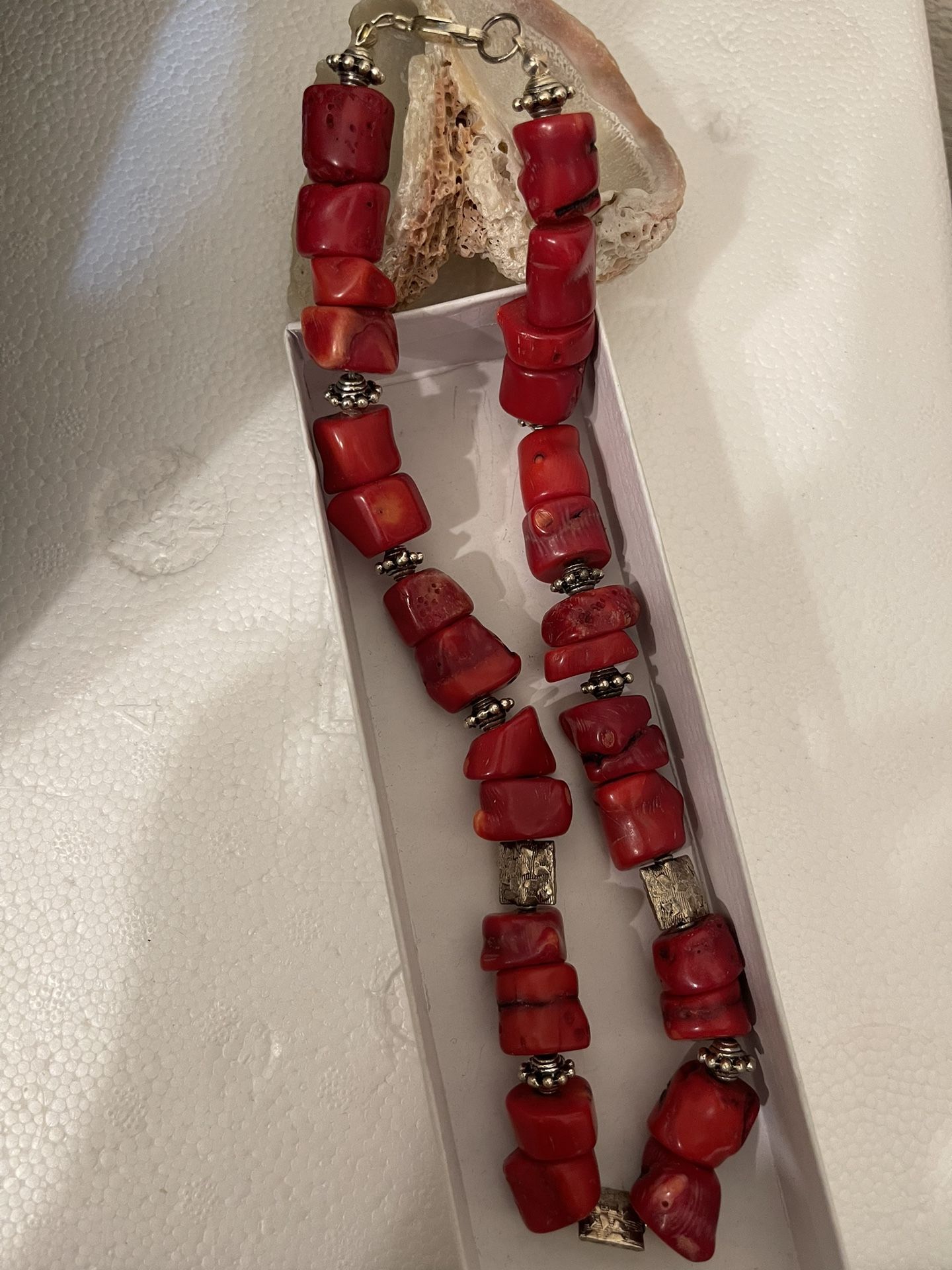 925 Sterling Silver Chunky Coral Choker 16’