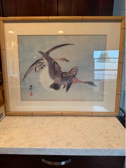1960 vintage art from original woodblock print" On the Wing" by Koson ( Japanese, 1(contact info removed)).