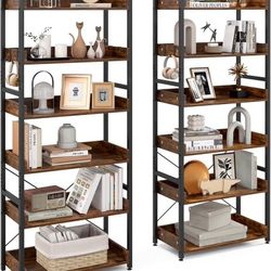 6 Tier Bookshelf, Metal And Wood, 6' High