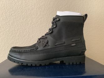 NEW MEN’S POLO RALPH LAUREN RANGER MID LEATHER BLACK COMBAT POLO BOOTS Sz 8.5
