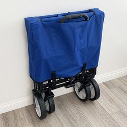 (New) $50 Collapsible Folding Wagon Outdoor Utility Cart 34x20x22”, Black/Blue color 