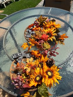 Set of 2 Fall Sunflower Tobacco Basket Wall Decor 16”