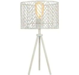 Lex 18.5 in. White Metal Cage-Shade Table Lamp with Tripod Base