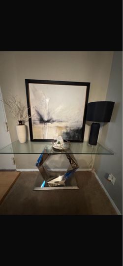Modern Glass Dining Table with Silver Bas