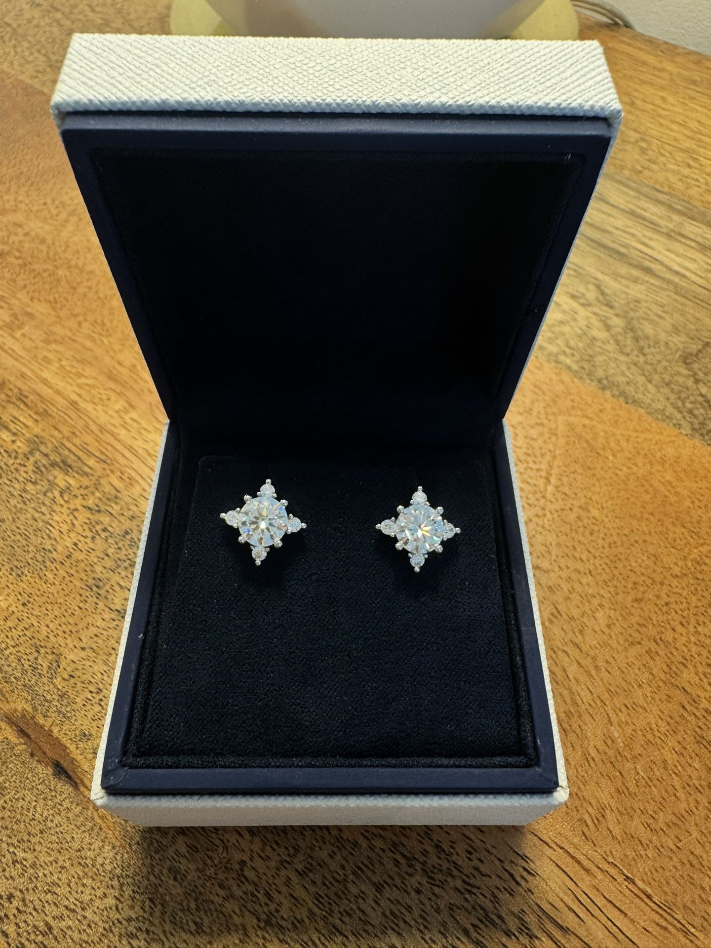 New Moissanite 10H10A Earrings 2CT(1CT *2)18K White Gold Plated Sterling Silver