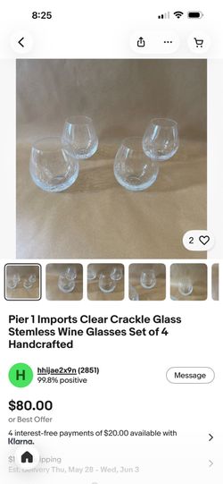 Pier 1 Imports Clear Crackle Glass Slanted rim - Handcrafted