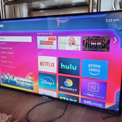 43" hisiense not smart but come with roku fire stick.  U got all apps set already.  No legs it was mounted 