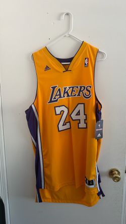NWT 100% Authentic Adidas Swingman Sewn Letters Kobe Bryant Gold Jersey Sz Large