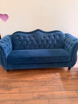 Blue Velvet Tufted Sofa and Loveseat Set