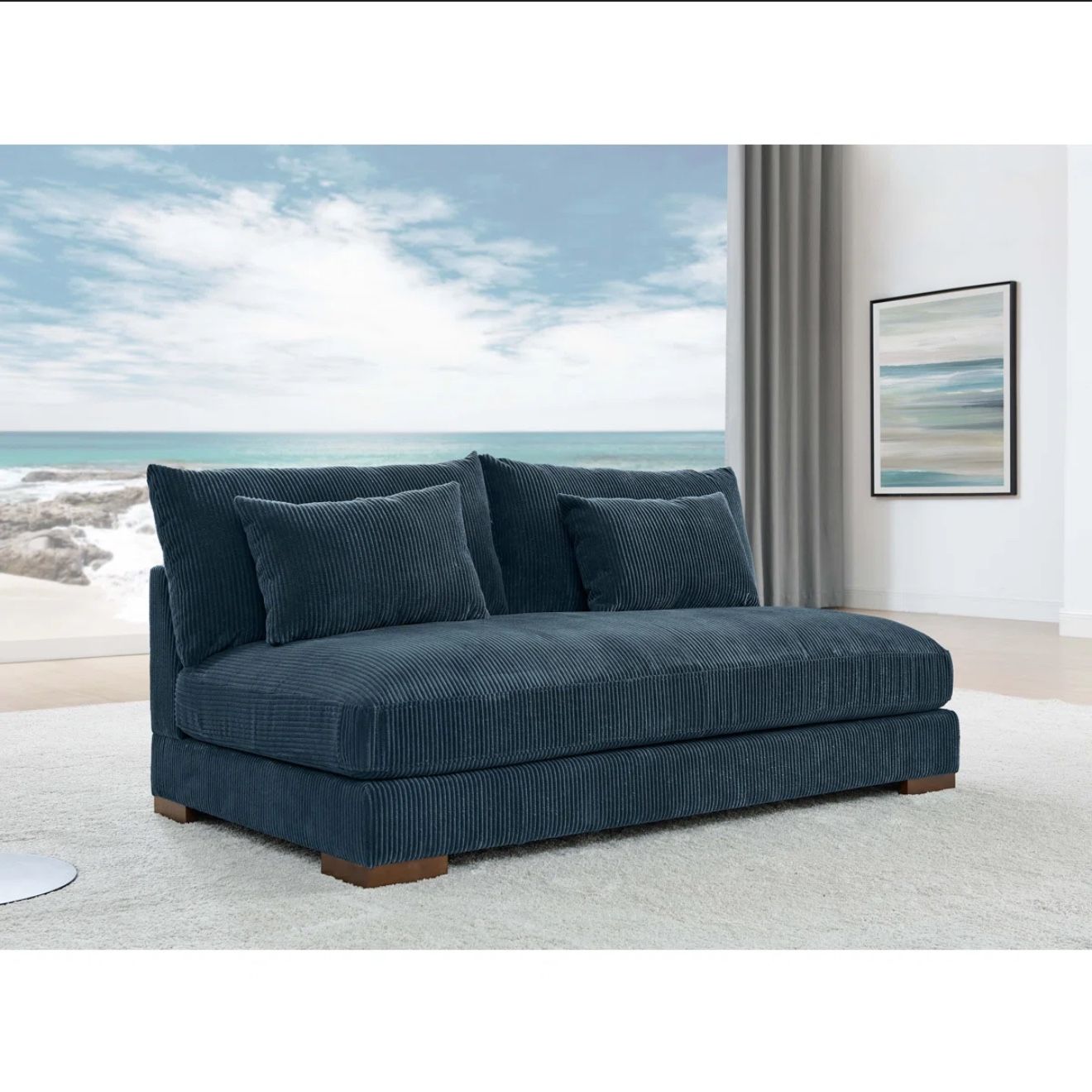 Dark Teal Blue Corduroy Sofa