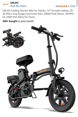 Urlife folding Electric Bike for Adults, 14" Portable ebikes, 20-40 Mile Long Range Commuter Bike, 500W Peak Motor, 20MPH, UL 2849 Mini Bikes for Teen