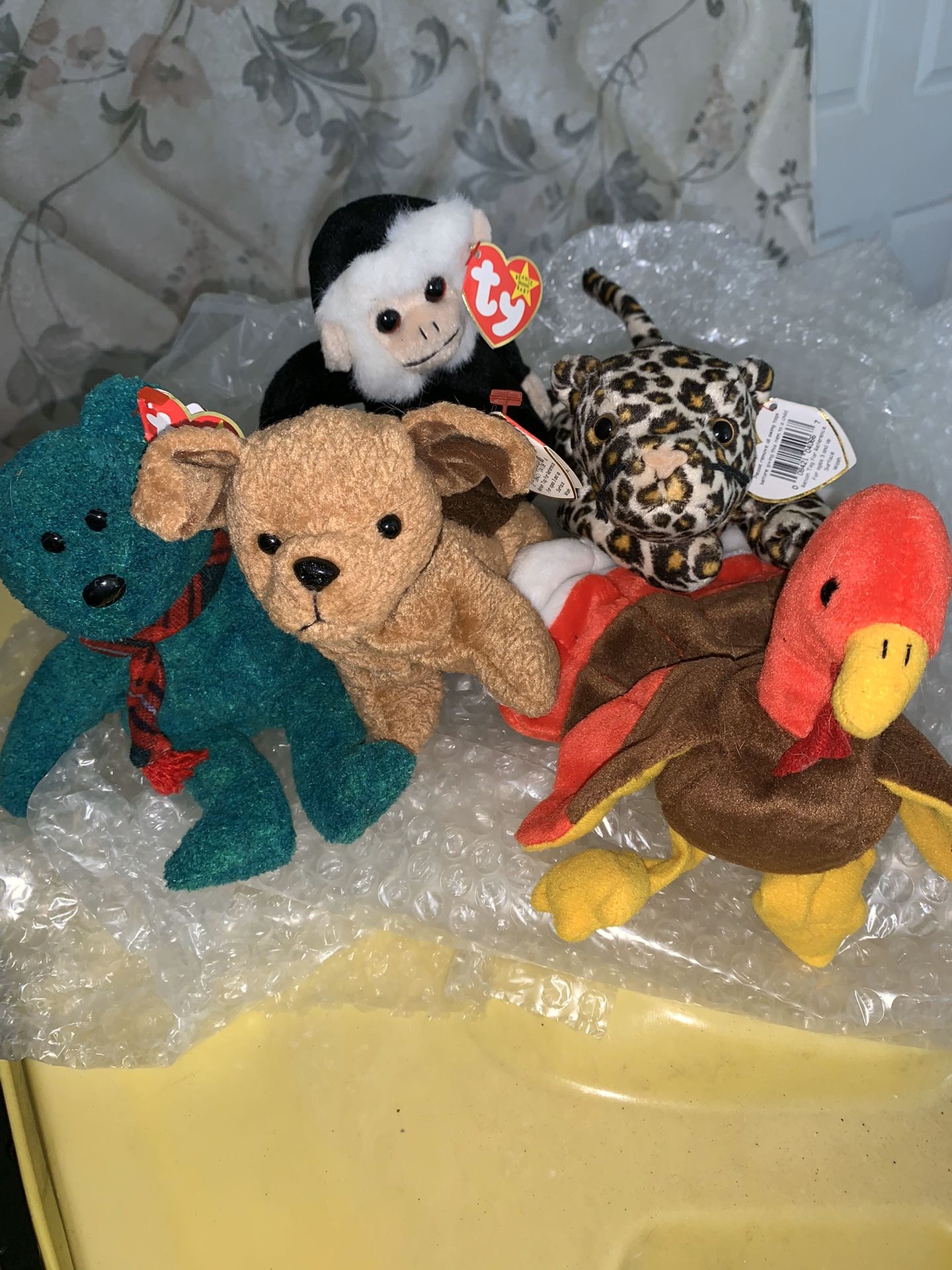 Lot of 5 Rare Ty Beanie Babies Turkey, Monkey, ect