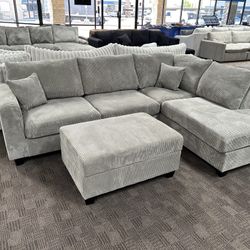 NEW Grey Corduroy Soft Sectional