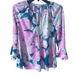 Lilly Pulitzer Women’s Sz Medium top blouse Willa Flounce Bell Sleeve Bohemian
