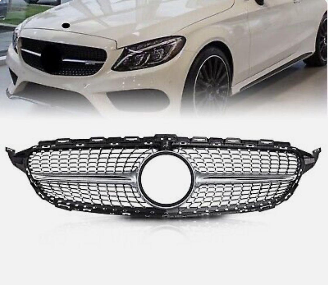 Diamond Grill For Mercedes Benz W205 C Class C250 C300 C(contact info removed)-2018 Silver