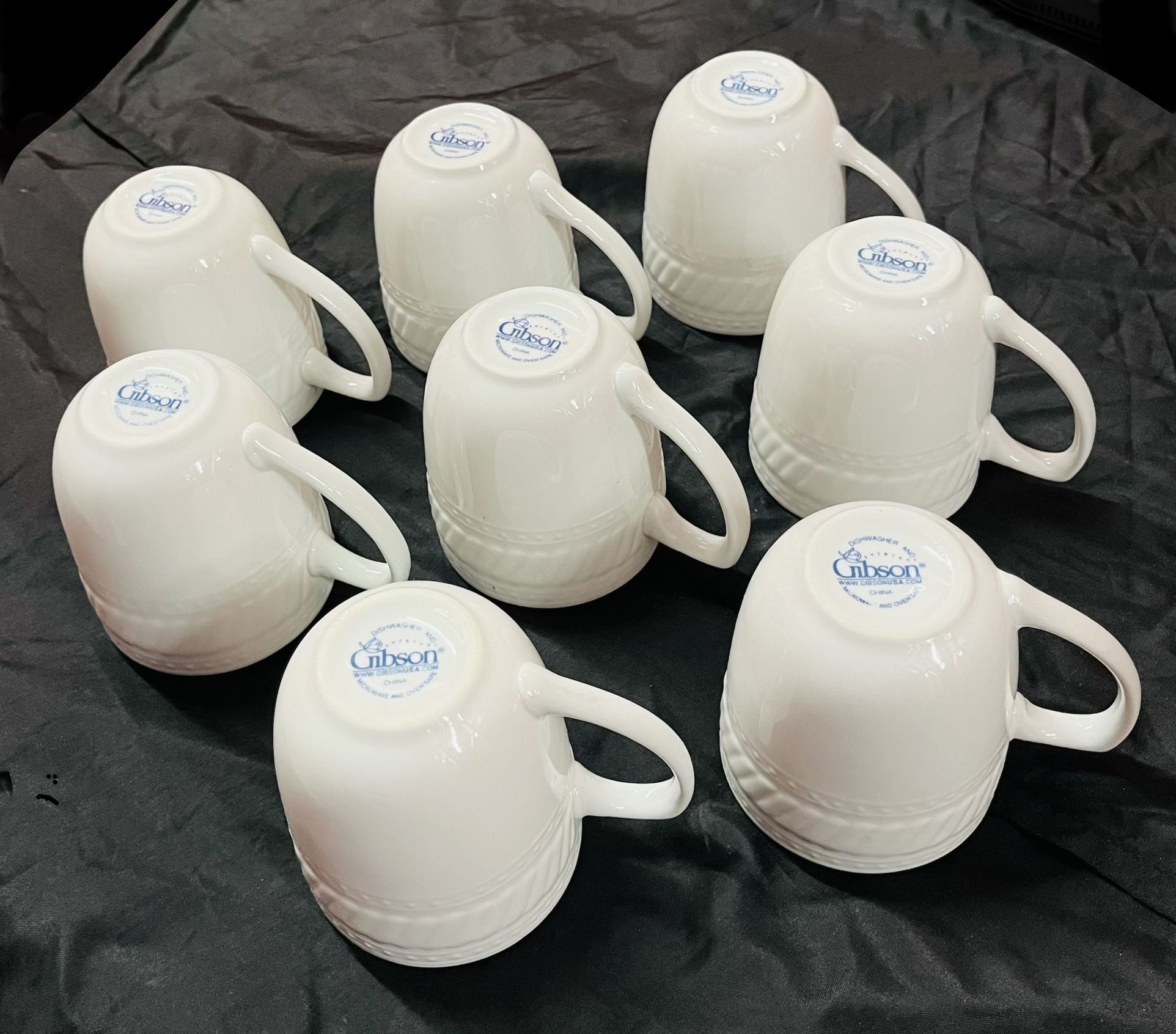 Set of 8 Solid White Embossed Coffee Mugs 