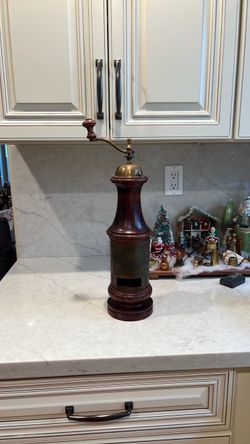 Vintage handmade, large wood, and brass coffee grinder
