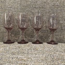 VINTAGE WINE CHAMPAGNE STEMMED PURPLE DRINKING GLASSES LOT OF 4 